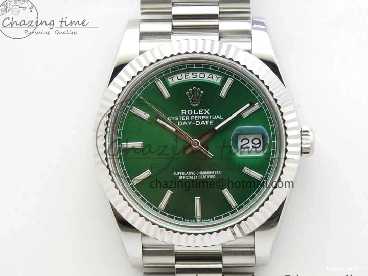 0114 Affordable Day-Date 40mm 228239 BP New Dial Version 904 SS Green Stick Markers Dial on SS President Bracelet A 2817